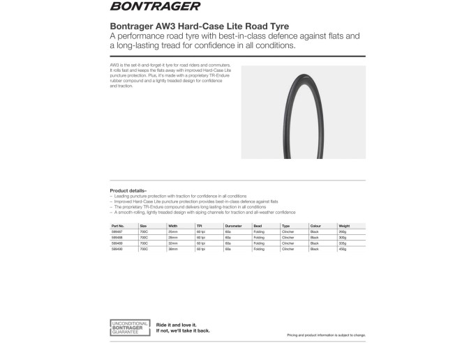 Bontrager AW3 Hard-Case Road Tyre, Black 700C